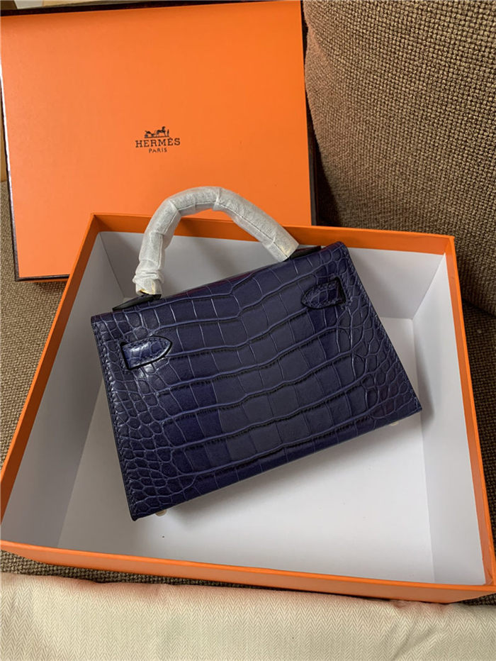 Hermes Kelly Mini II Bag Embossed Crocodile Leather WAX Silver/Gold Metal High Customizing style