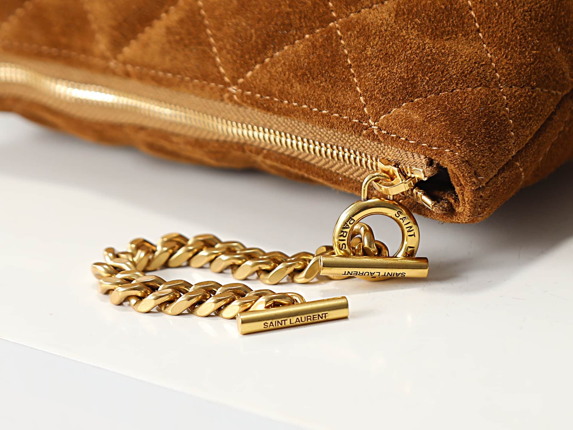 Saint Laurent ICARE Medium in quilted suede CARAMEL COGNAC 858191 TOP