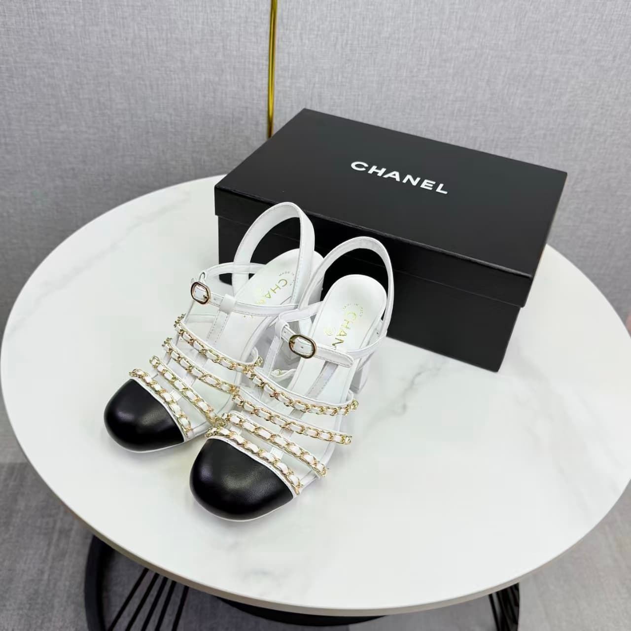 CHANEL chain-strap heels