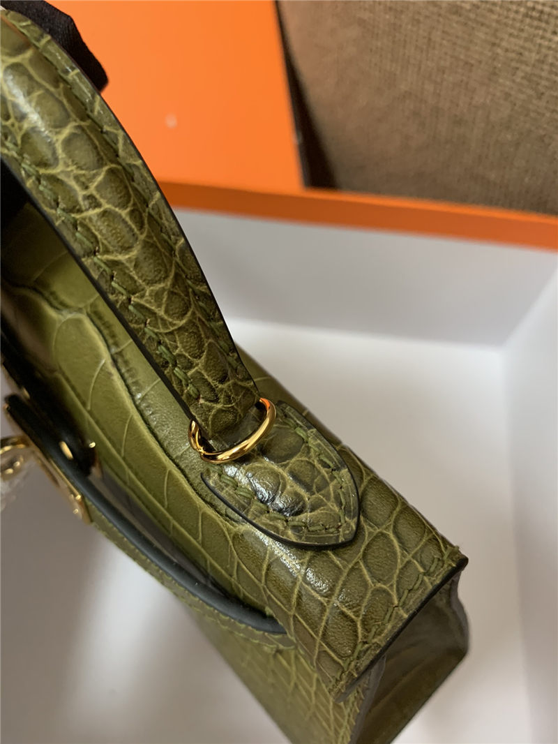 Hermes Kelly Mini II Bag Embossed Crocodile Leather WAX Silver/Gold Metal High Customizing style