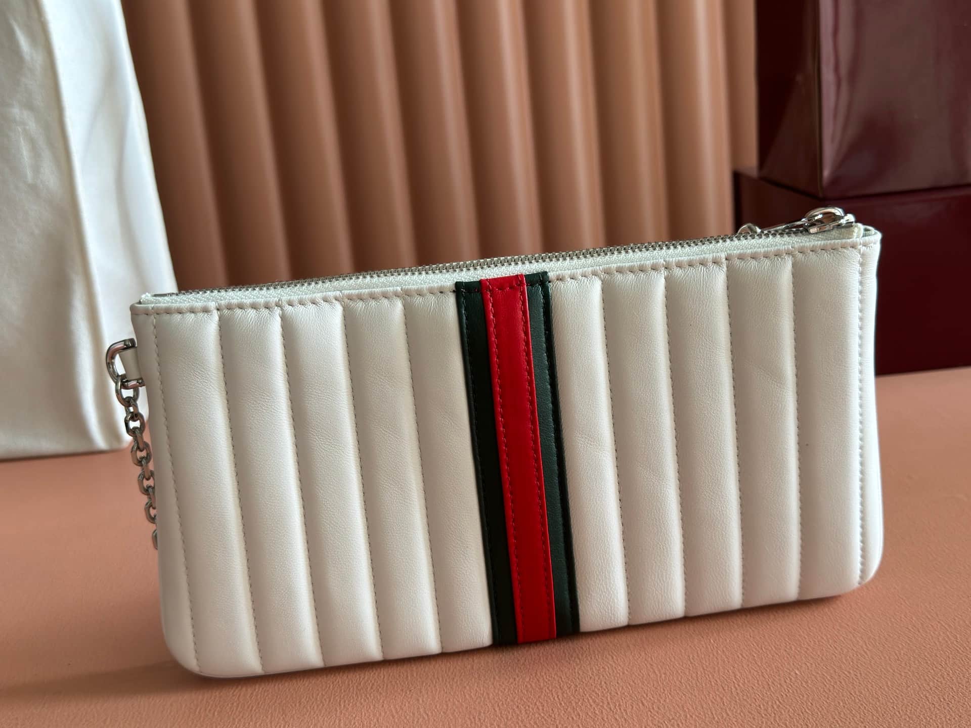 Gucci GG Marmont pouch with strap White vertical matelassé nappa leather A006X2 High