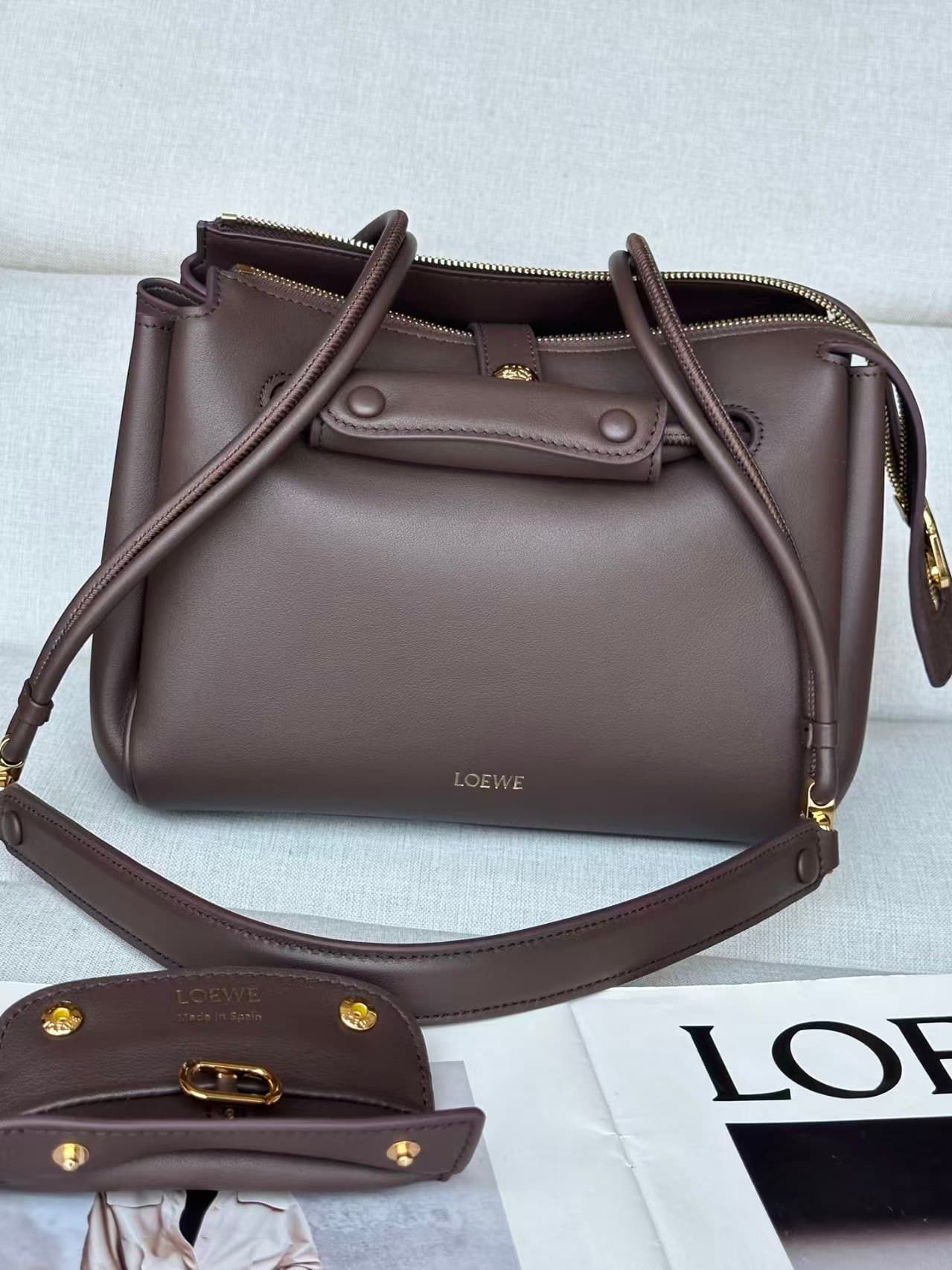 LOEWE Small Madrid bag in supple Calfskin Dark Brown High