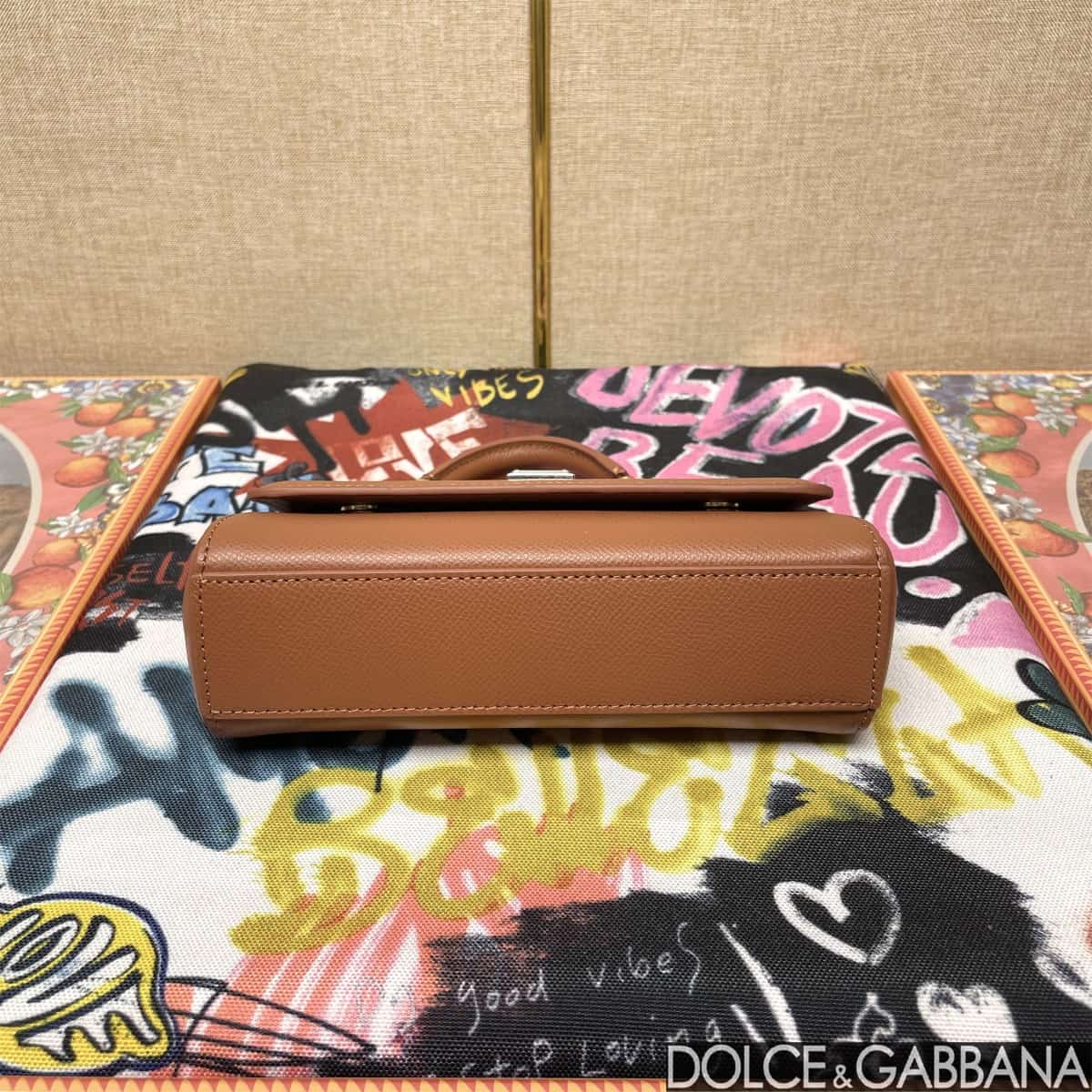 Dolce & Gabbana Miss Sicily top handle bag calfskin leather Caramel High