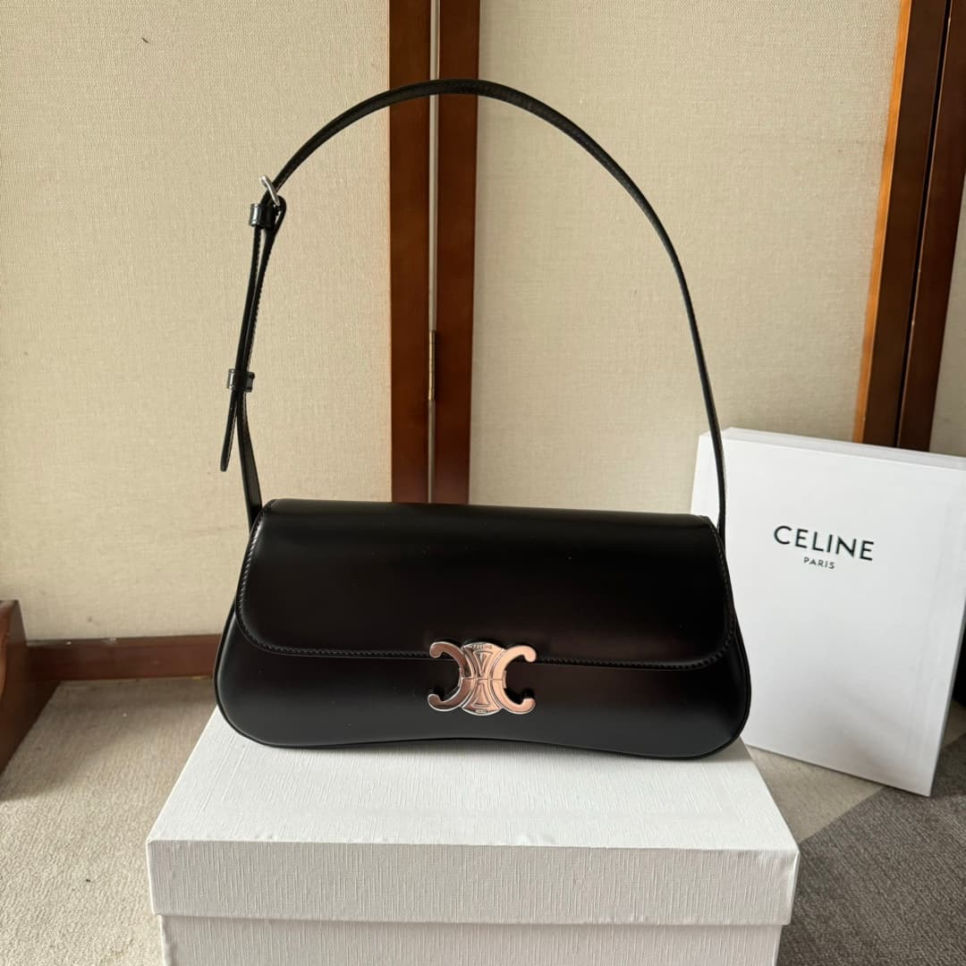 CELINE Shiny Calfskin Lola Bag in Black High