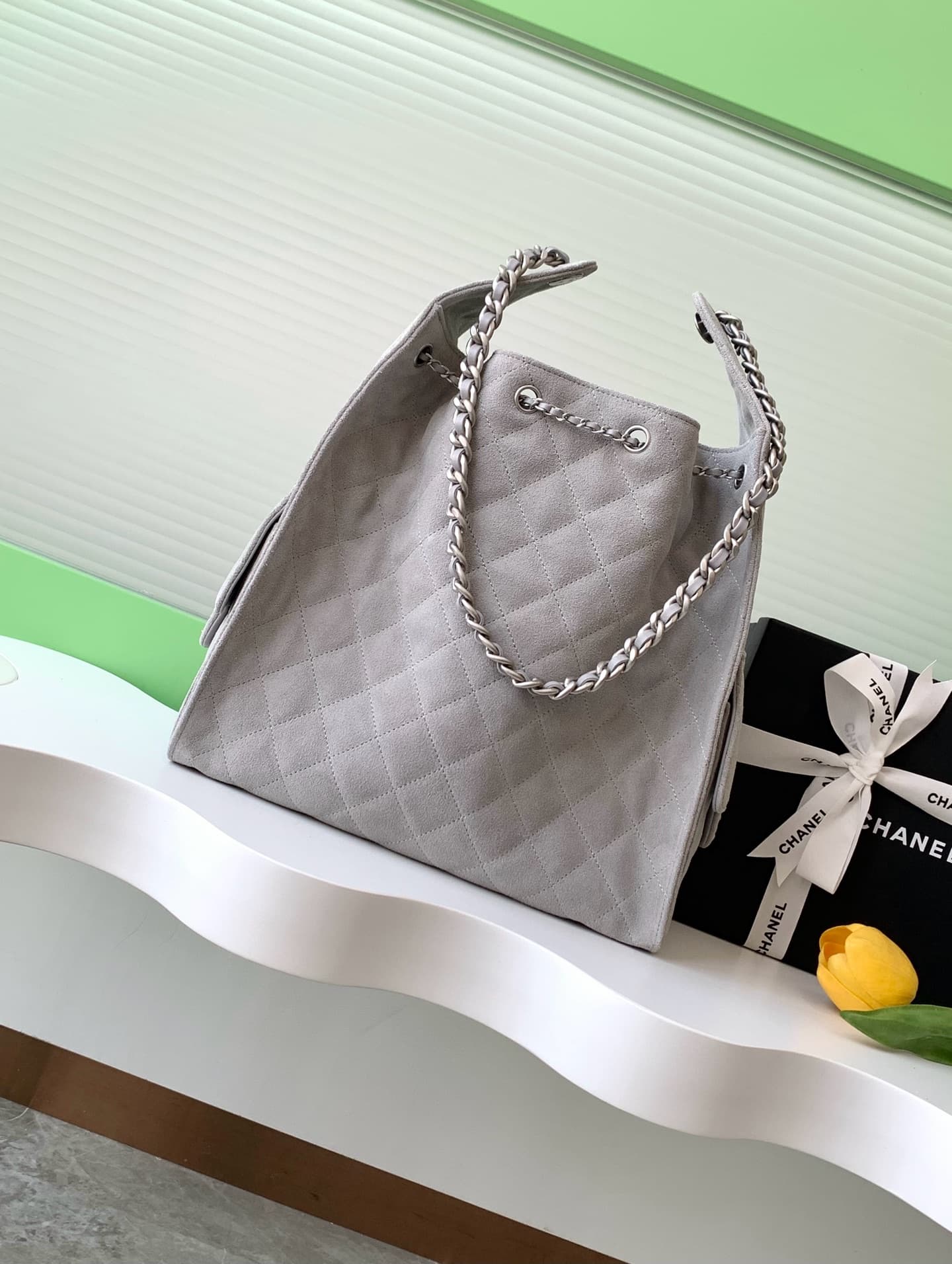 Chanel 25 Medium Hobo Medium handbag AS5311 Suede & Silver-tone Metal Grey High