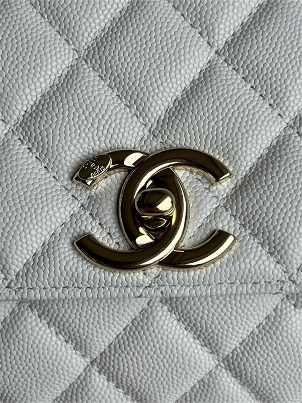 Medium FLAP BAG WITH TOP HANDLE Grained Calfskin White-binding Gold Metal High