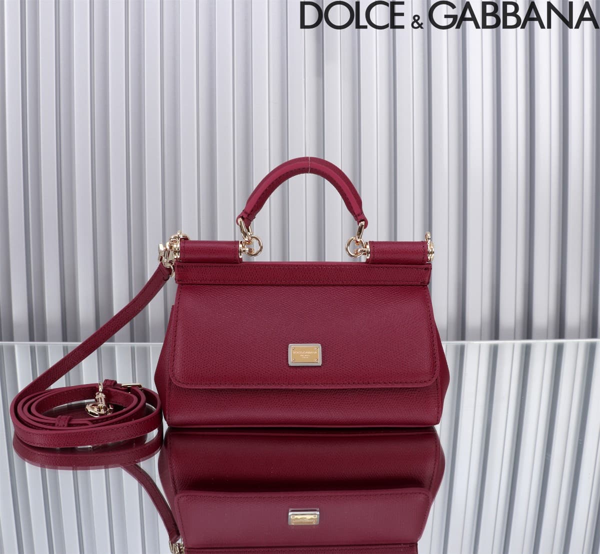Dolce & Gabbana Miss Sicily top handle bag calfskin leather Claret High