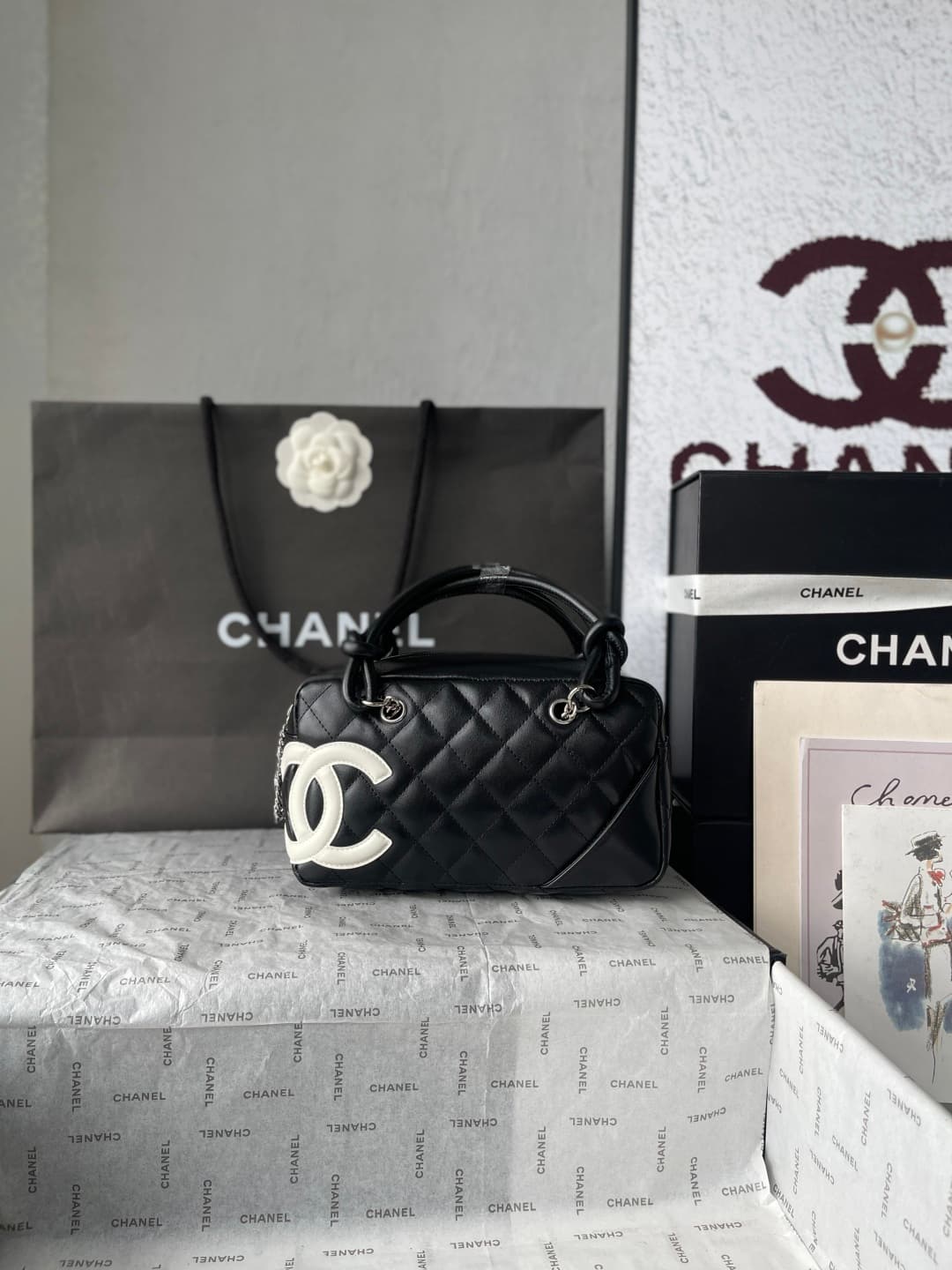 Chanel Cambon Ligne Bowler bag Calfskin & Silver-Tone Metal AS25172 Black High