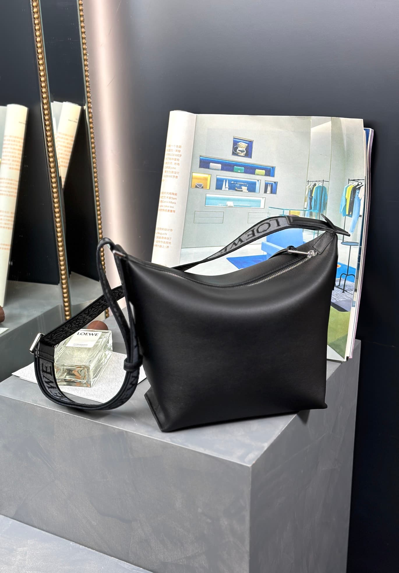 Loewe Small Cubi Crossbody Bag in Black Calfskin High