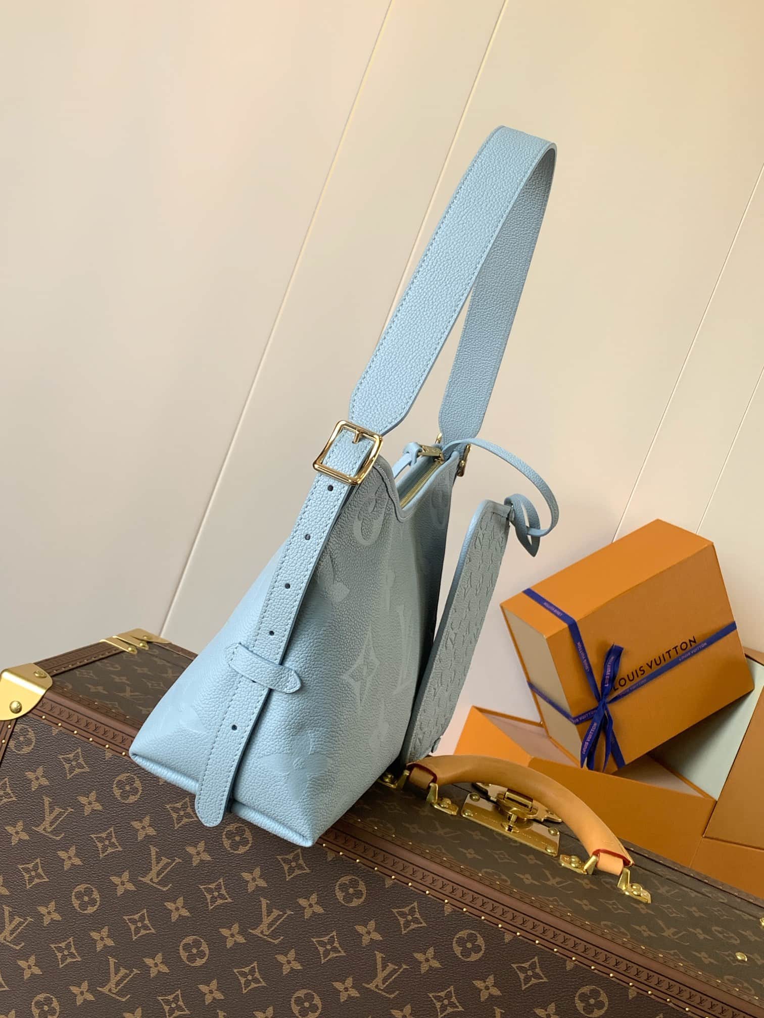 Louis Vuitton CarryAll PM light blue Monogram Empreinte leather M46673 High