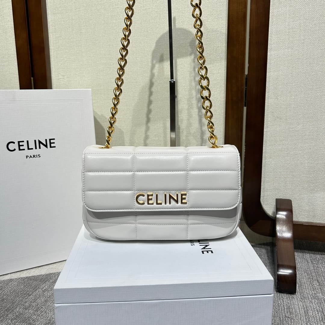 Celine Matelasse Monochrome Chain Shoulder Bag White High