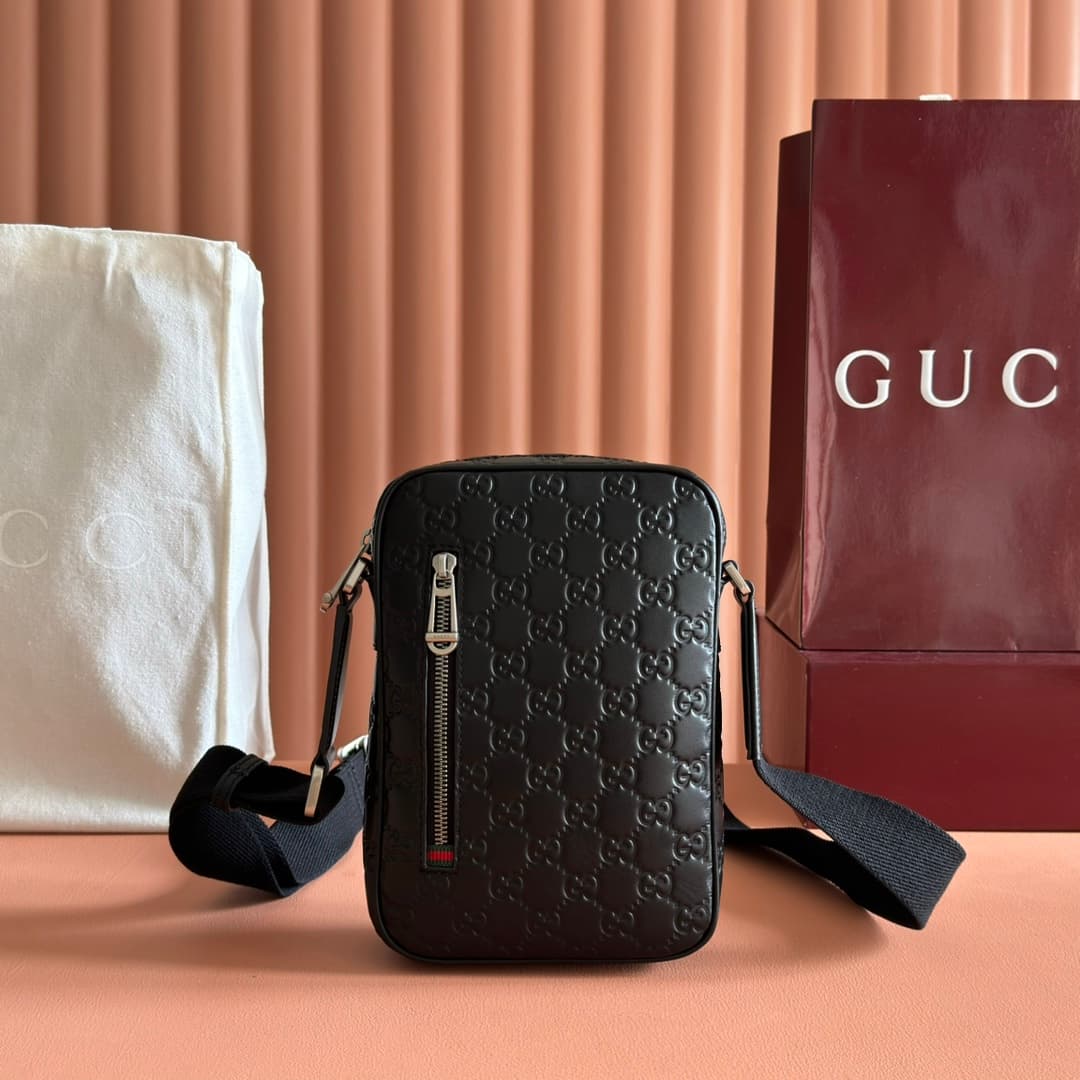 Gucci GG Emblem small crossbody bag Black embossed GG smooth leather 850238 High