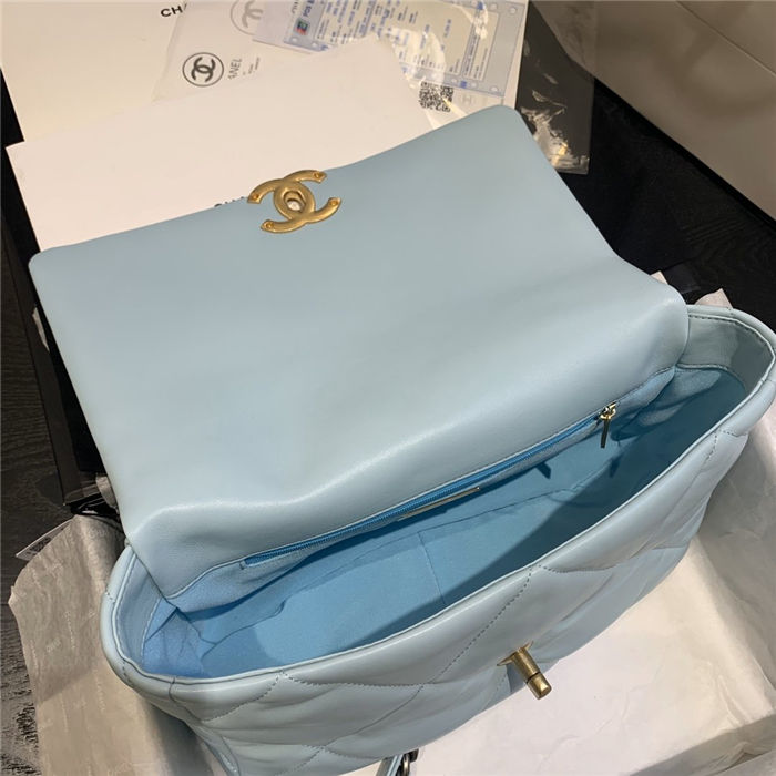 Large Chanel 19 Flap Bag Lambskin Light Blue High
