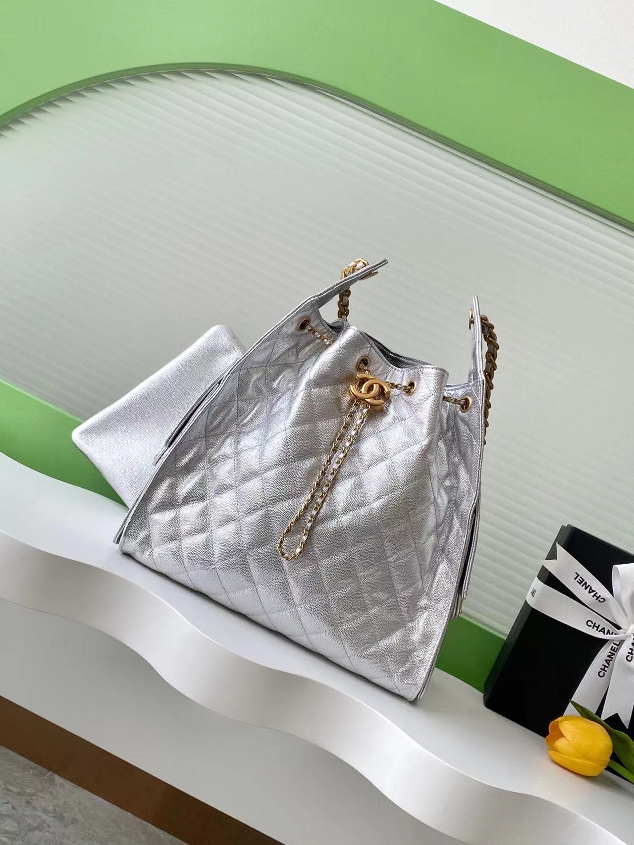 Chanel 25 Medium Hobo Medium handbag AS5311 Grained Calfskin & Gold-tone Metal Silver A