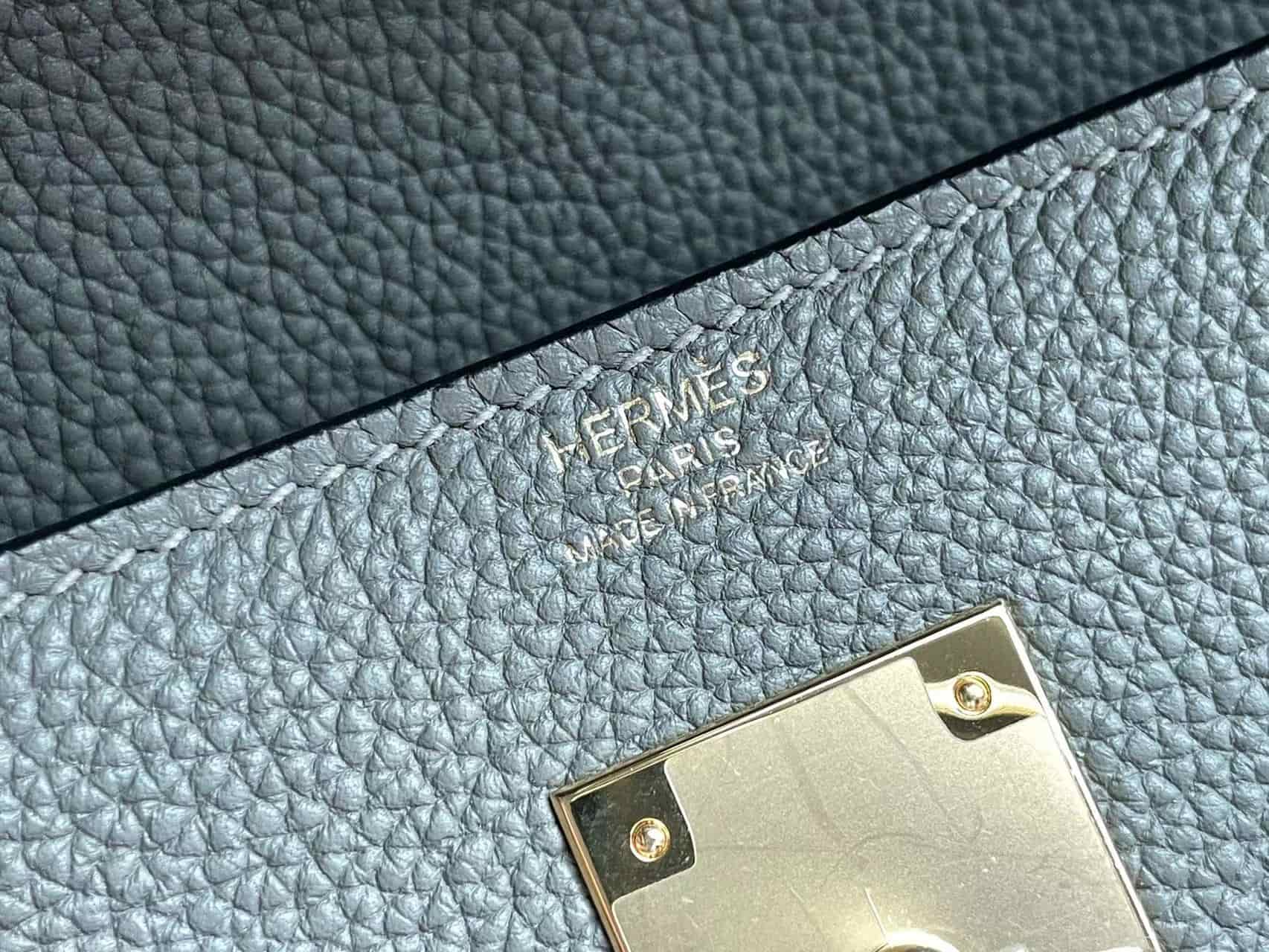 Hermes Kelly Messenger 25cm Taurillon Clemence Leather In Etain WAX