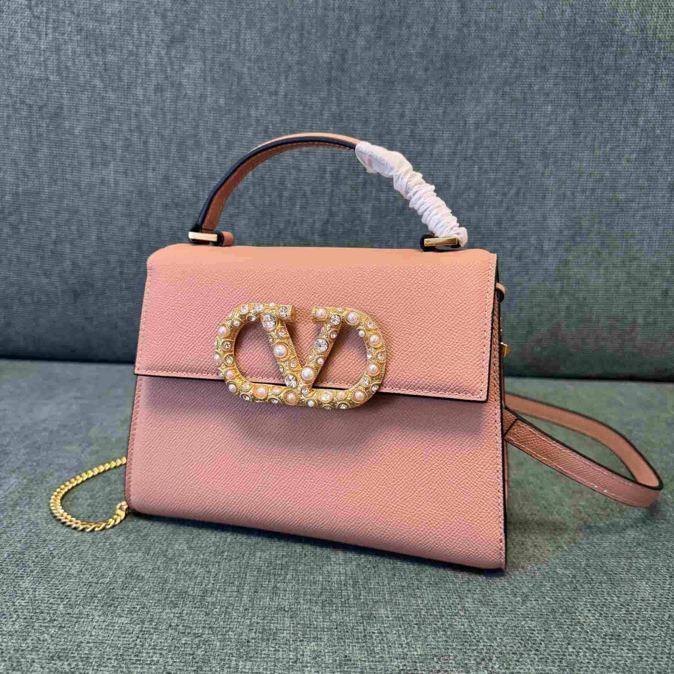 Valentino Garavani Vsling Mini Handbag In Grainy Calfskin With Jewel Logo High