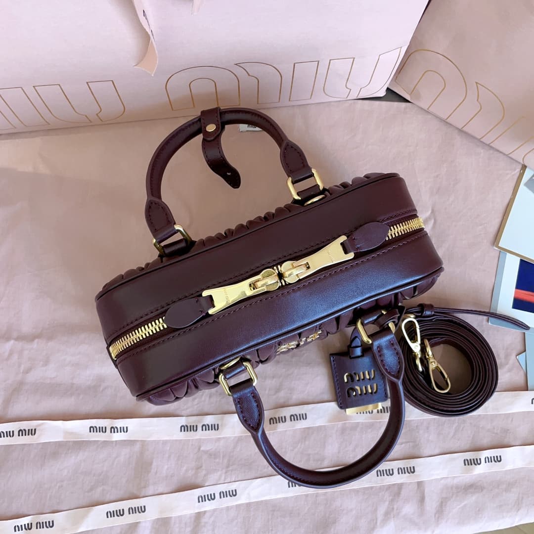 Miu Miu Arcadie matelassé nappa leather bag 5BB142 Wine Red High