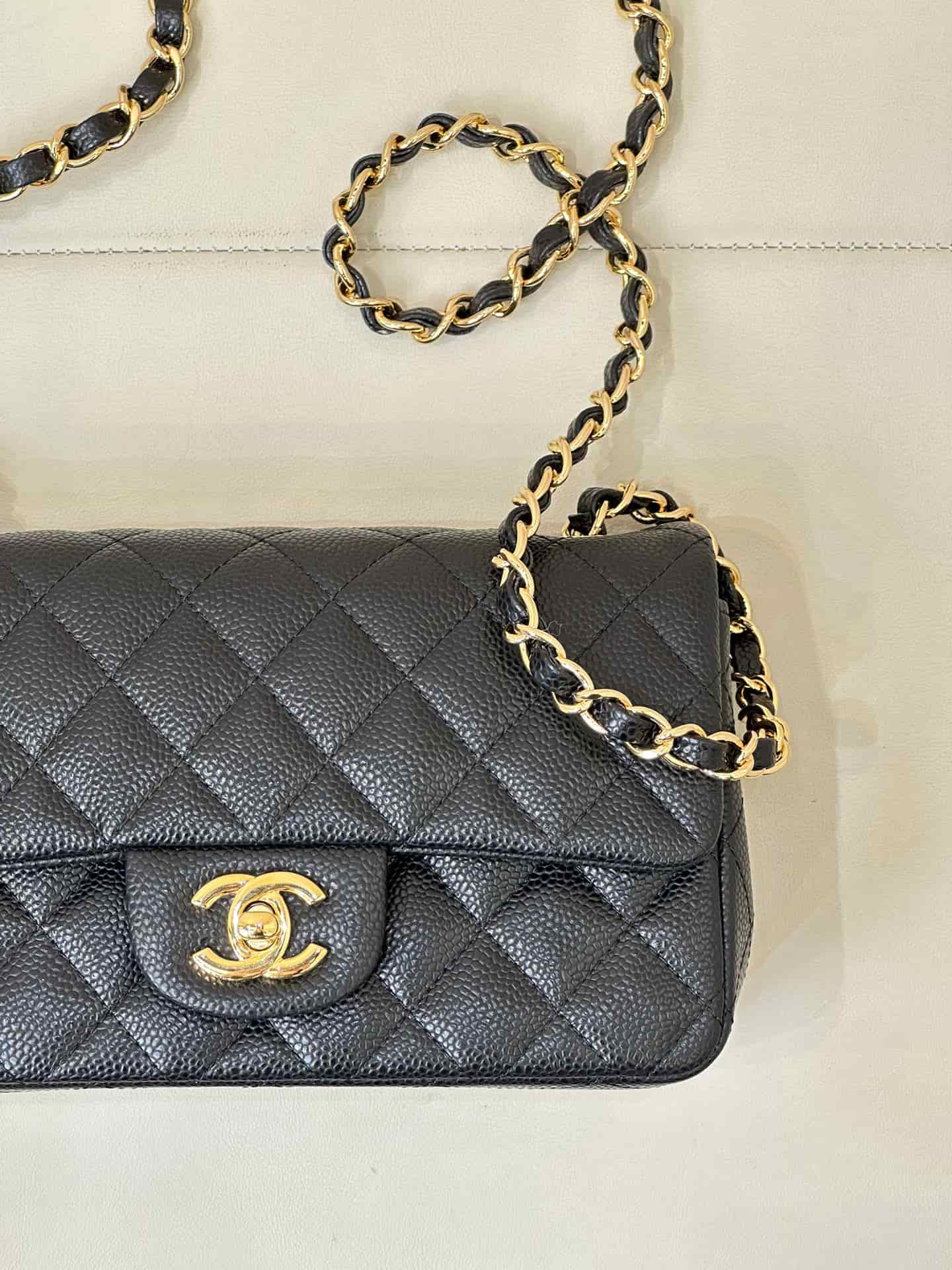 CHANEL Mini Classic Handbag Grained Calfskin & Gold-tone Metal A69900 Black TOP