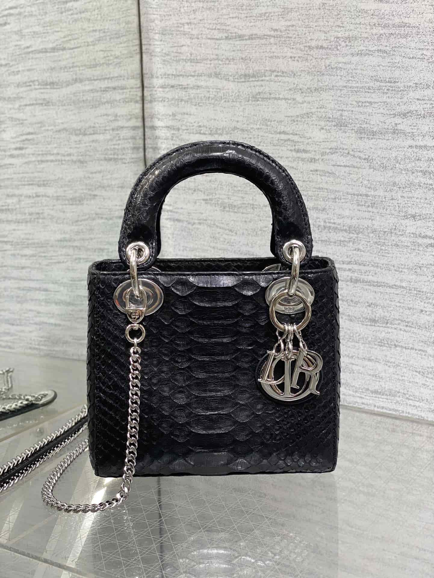 MINI LADY Dior BAG Cannage Python Silver-tone Metal High