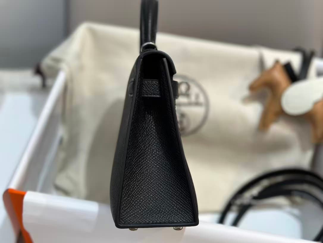Hermes Kelly Mini Bag Leather WAX Silver Metal Black High Customizing Style