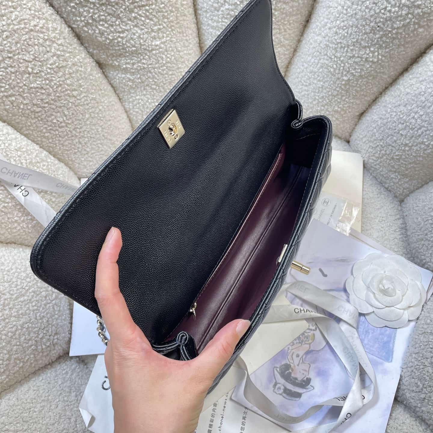 Chanel Maxi Flap Bag with Top Handle Grained Calfskin& Gold-Tone Metal AS6091 Black A