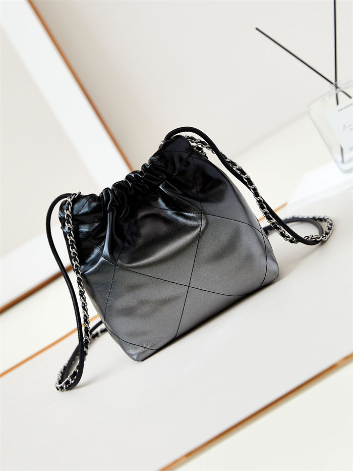 Chanel 22 MINI HANDBAG Patent Gradient Calfskin & Lacquered Metal Silver-Black AS3980 A