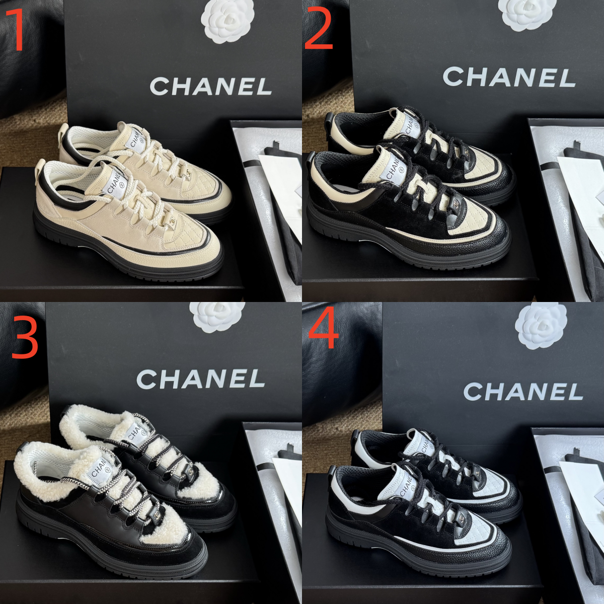 Chanel Calfskin Suede Calfskin Lambskin  Sneaker shoes Women