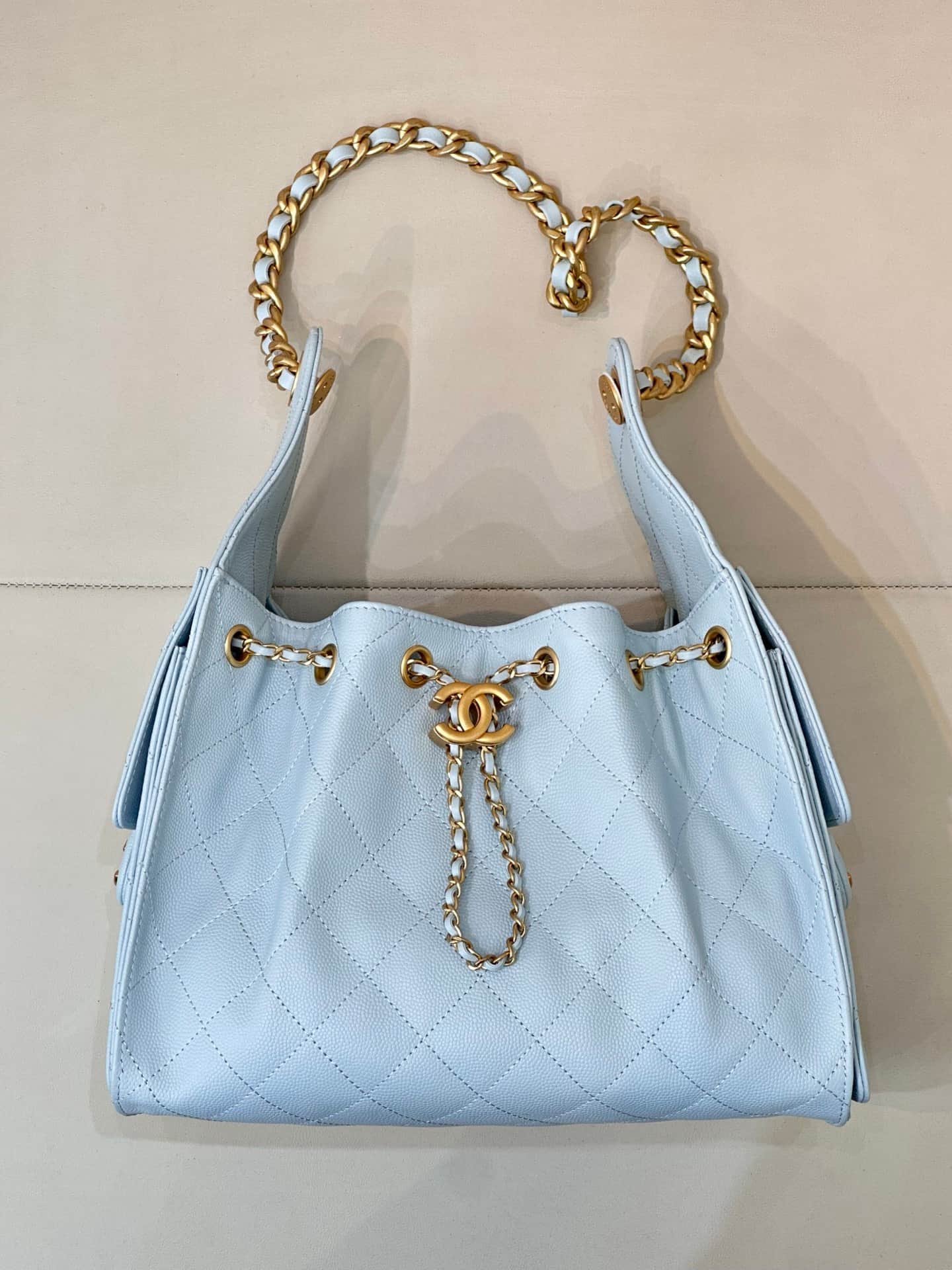 Chanel 25 Small Hobo handbag AS5293 Grained Calfskin & Gold-tone Metal Blue TOP