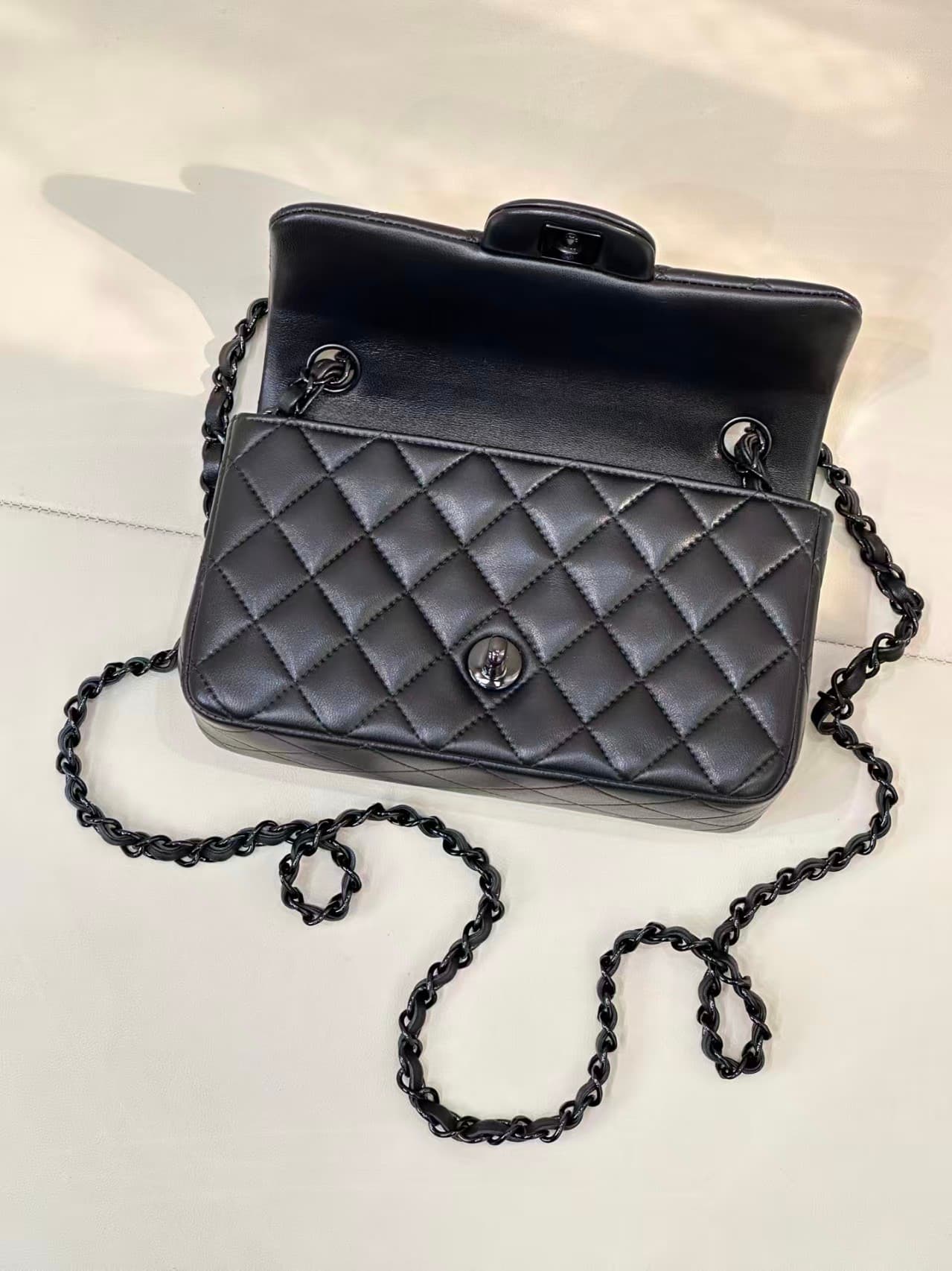 CHANEL Mini Classic Handbag Lambskin & Black-Tone Metal A69900 Black TOP