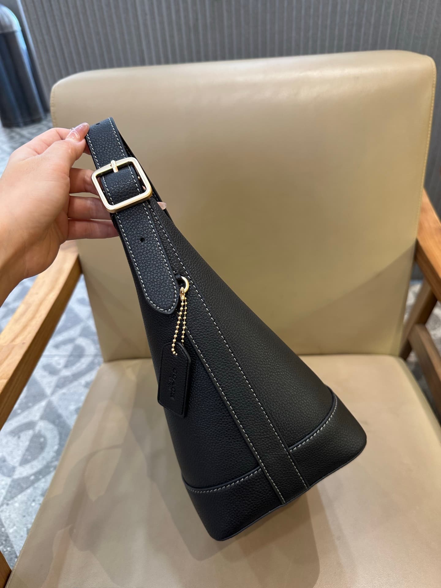 Coach Jude Duffle Bag in Grained Calfskin with Black Leather High