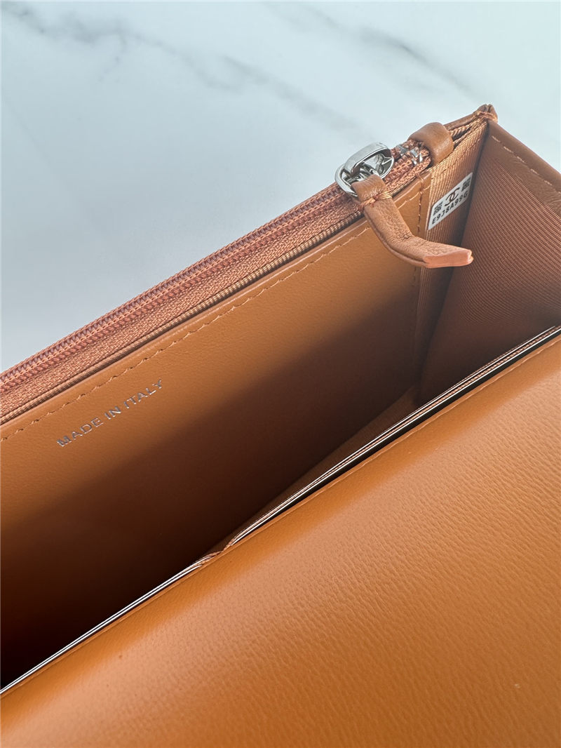 Chanel 19 WALLET ON CHAIN-A Shiny Lambskin, Gold/Silver-Tone & Ruthenium-Finish Metal Caramel A