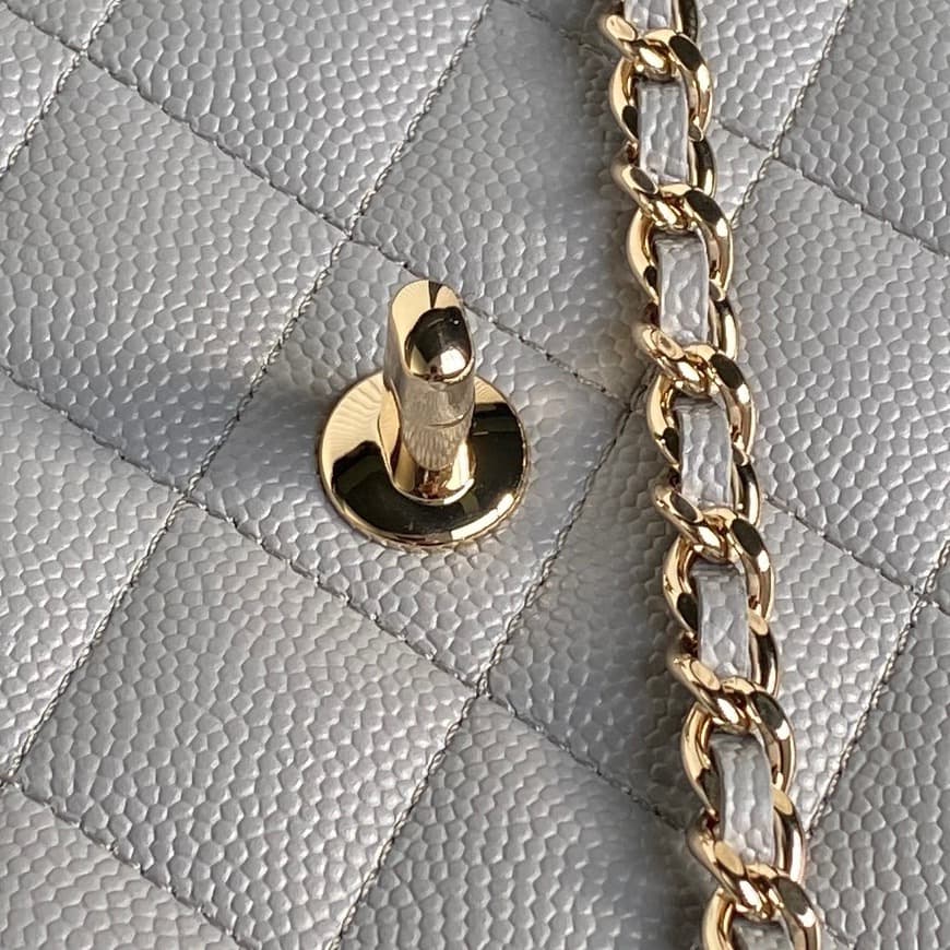 Chanel Mini Flap Clutch with Chain AP4406 Grained Calfskin & Gold-Tone Metal Grey A