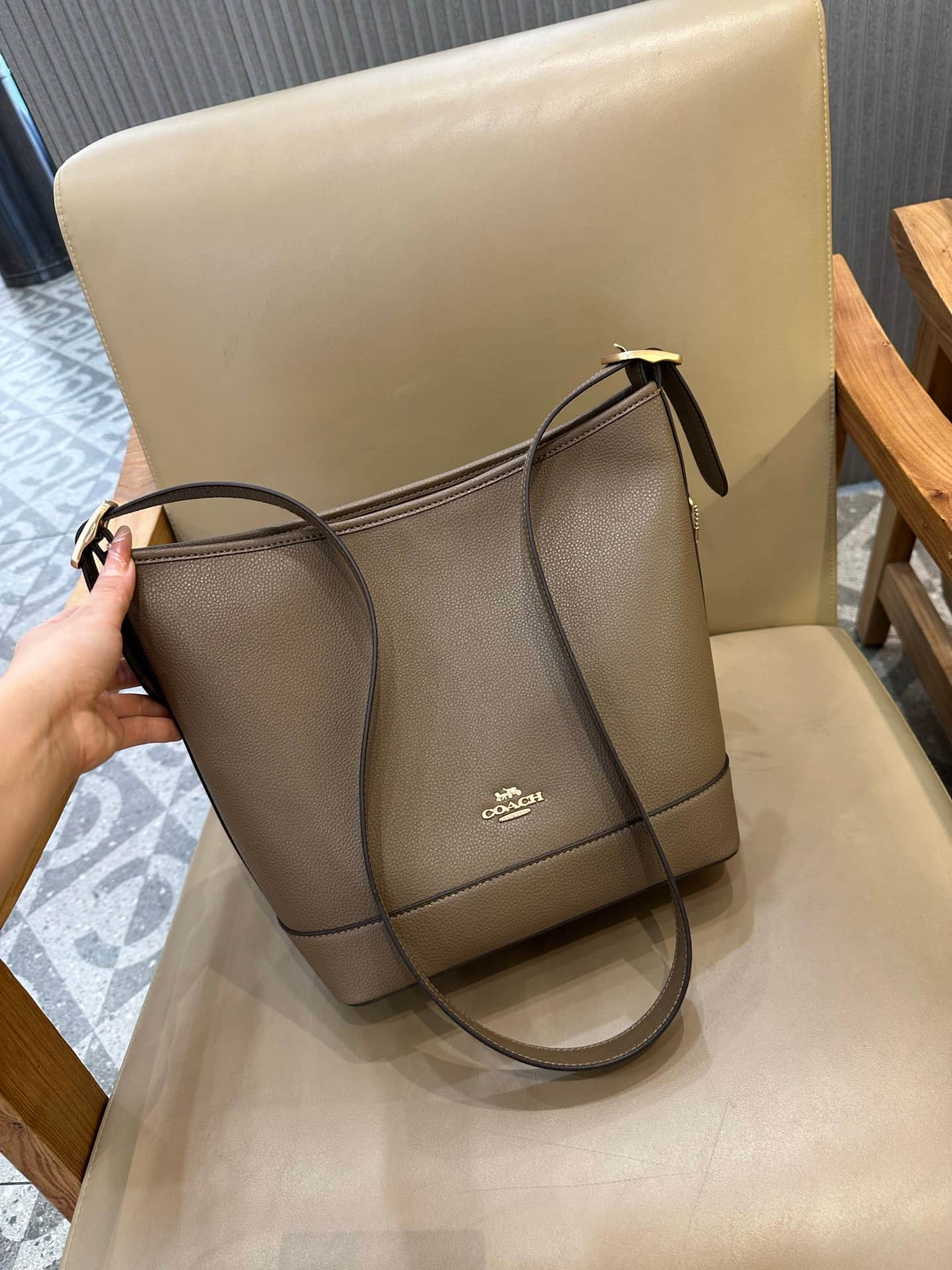 Coach Jude Duffle Bag in Grained Calfskin with Dark Stone Leather High