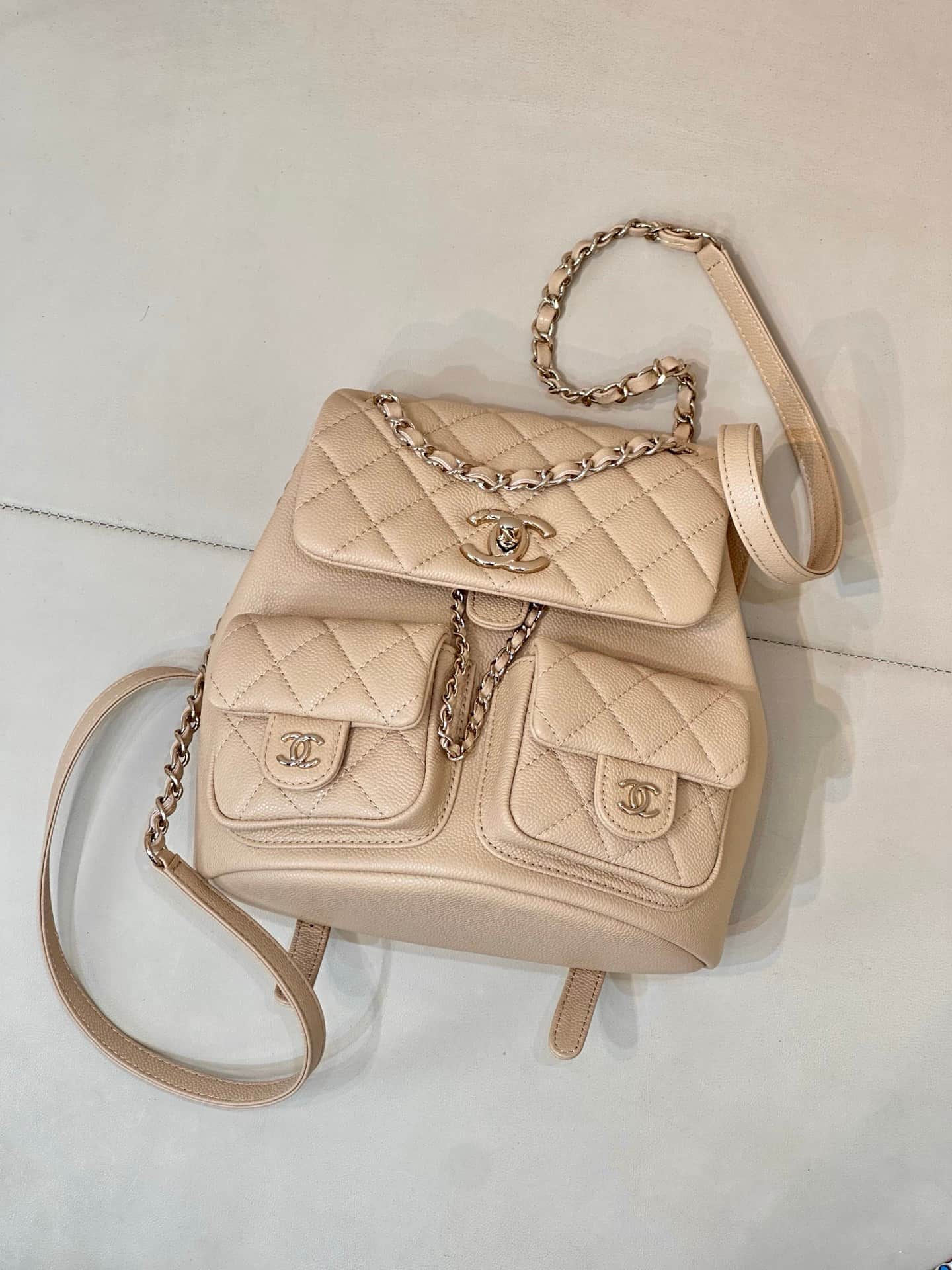 Chanel BACKPACK AS3860 Grained Shiny Calfskin & Gold-Tone Metal Beige TOP