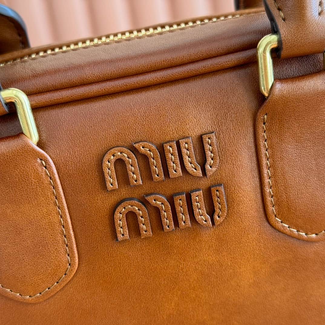 Miu Miu Arcadie Calfskin leather bag 5BB123 Cognac TOP
