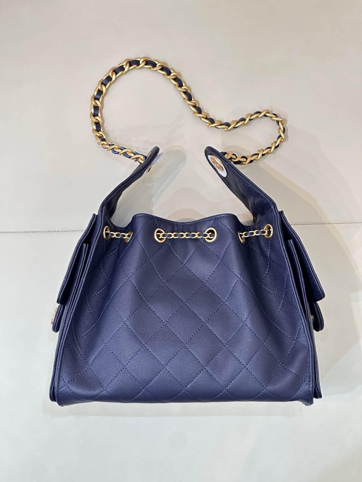 Chanel 25 Small Hobo handbag AS5293 Grained Calfskin & Gold-tone Metal Dark Blue TOP