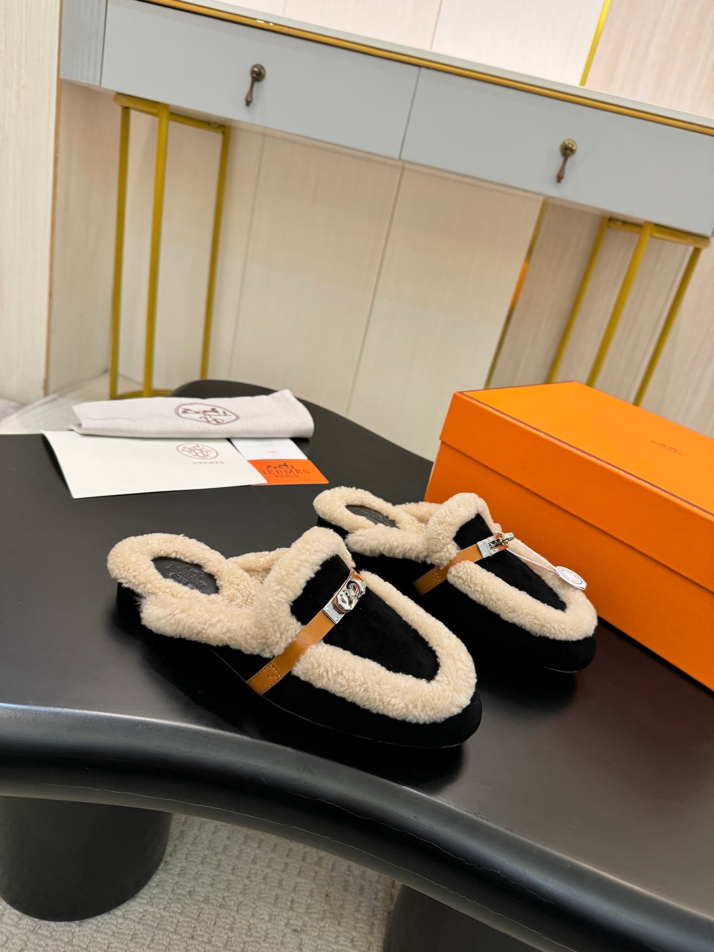 Hermes Oz mules in suede goatskin with Kelly buckle shoes women
