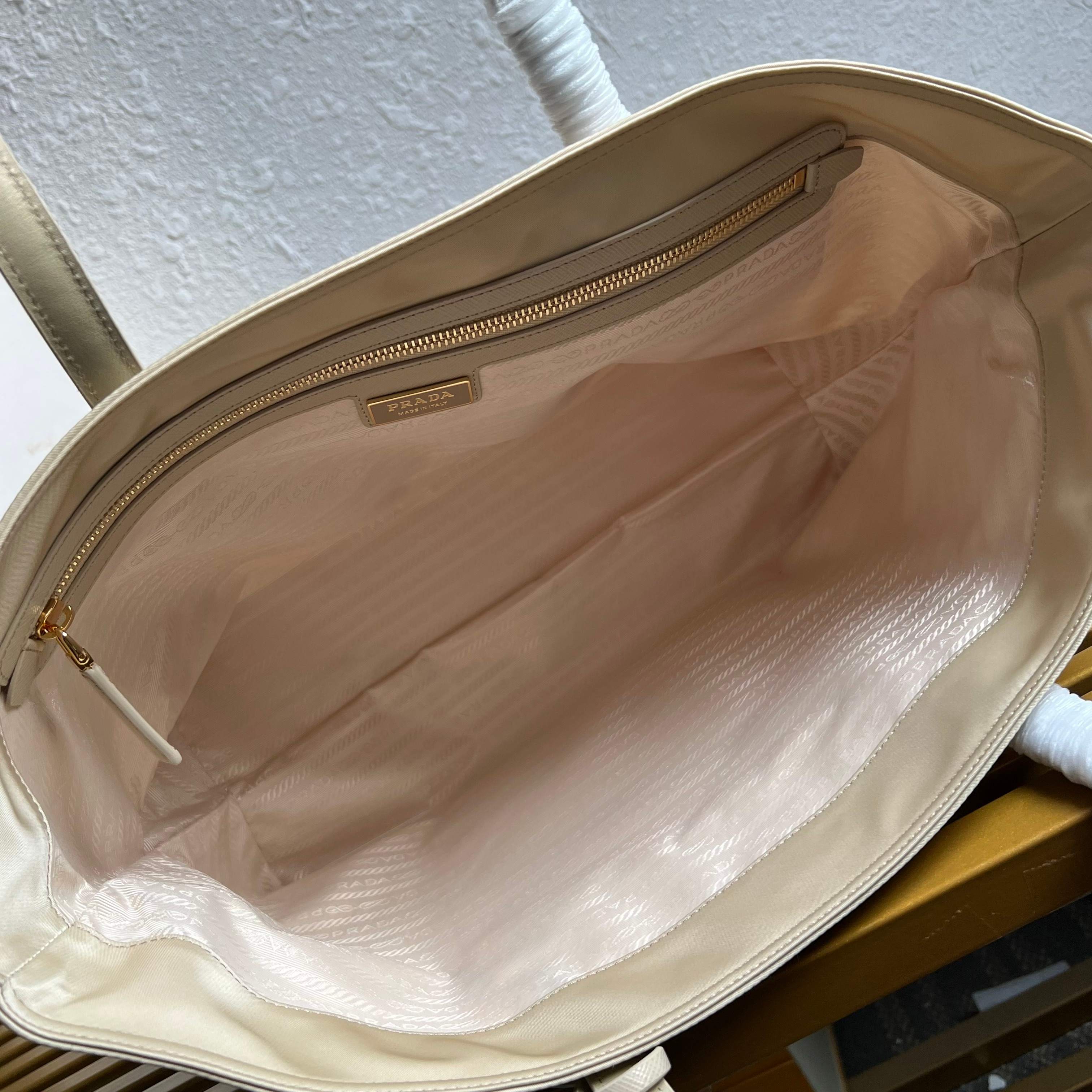 Prada Re-Edition 1978 medium Re-Nylon and Saffiano leather tote bag 1BG555 Desert Beige High