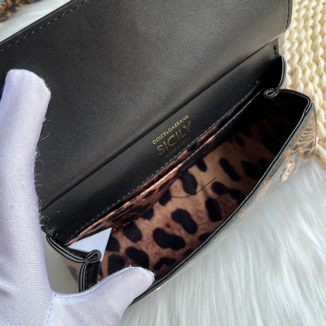 Dolce & Gabbana Mini Sicily handbag in leopard-print polished calfskin High