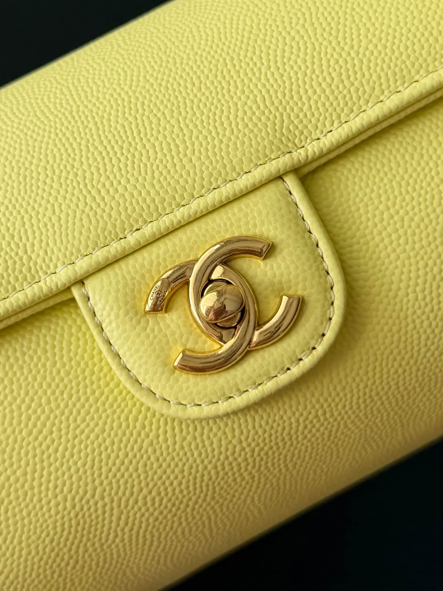 Chanel Small Bowling Bag Grained Shiny Calfskin & Gold-Tone Metal AS6143 Yellow High