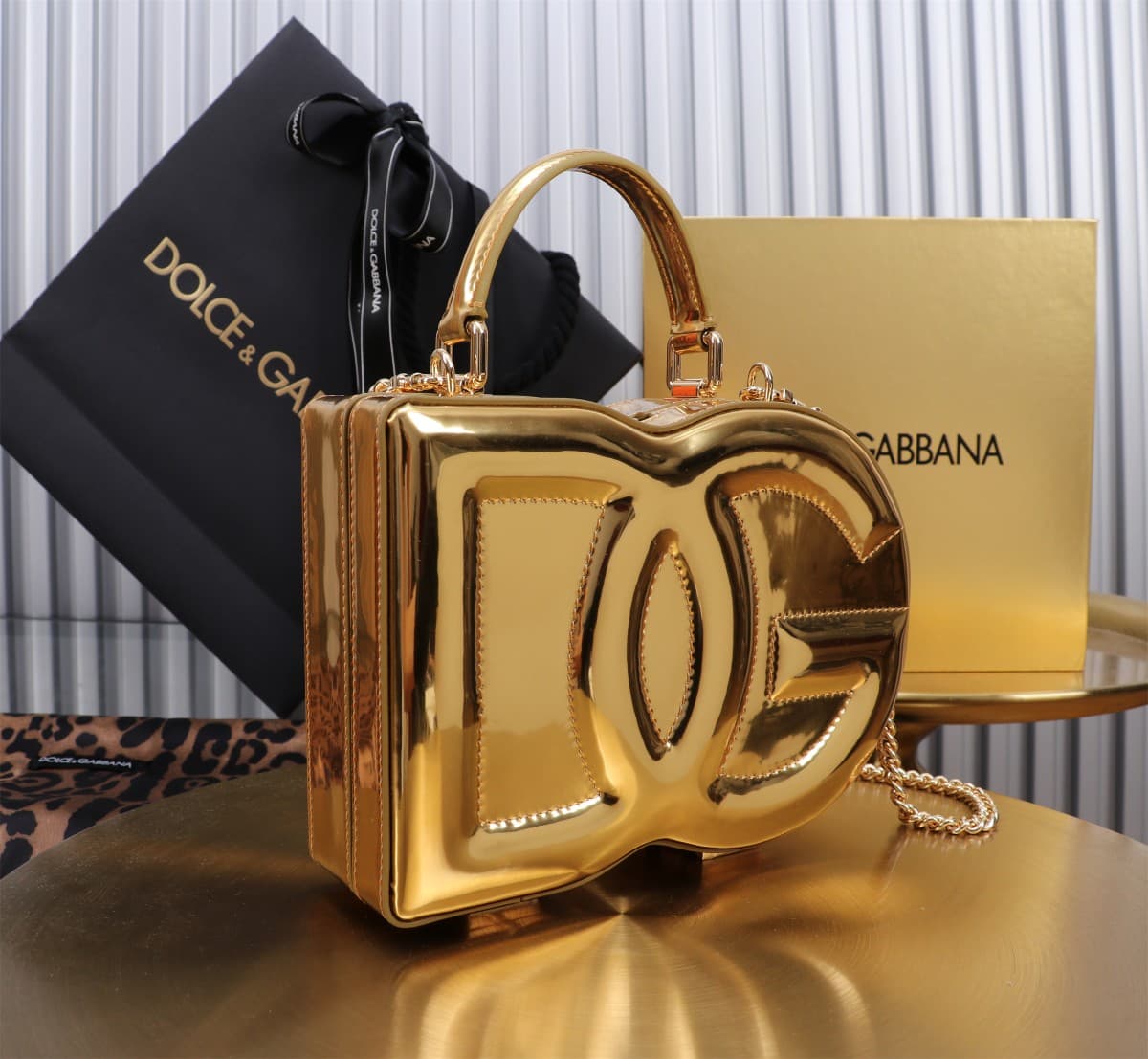 Dolce & Gabbana gold patent leather DG Logo handbag high