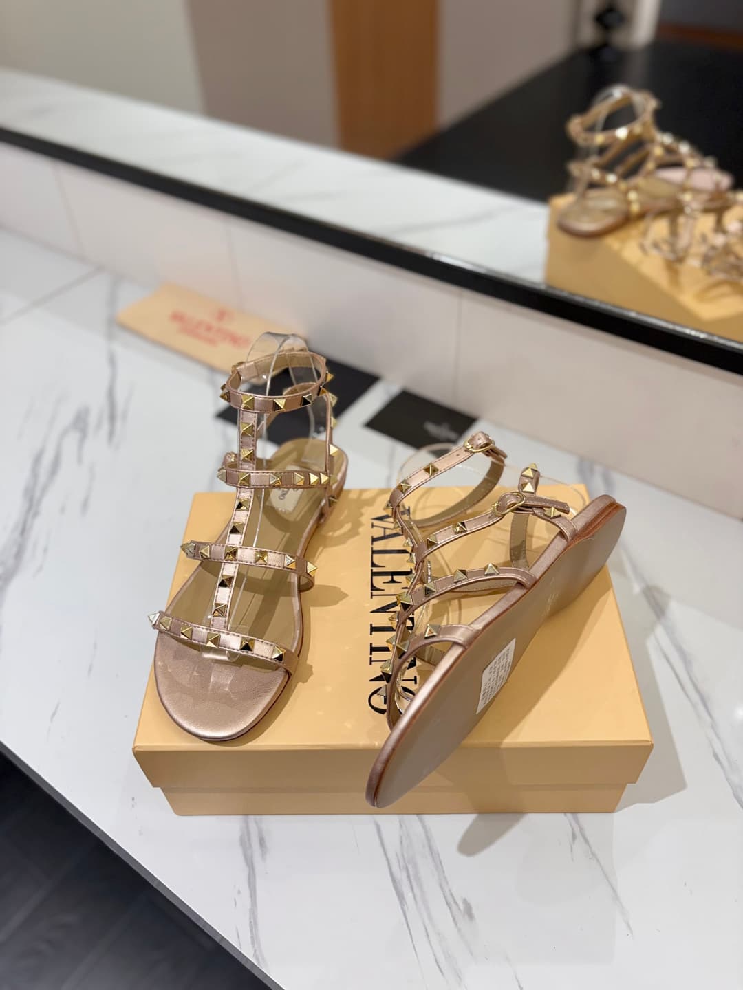 Valentino Garavani Rockstud Flat Calfskin Sandal with Straps