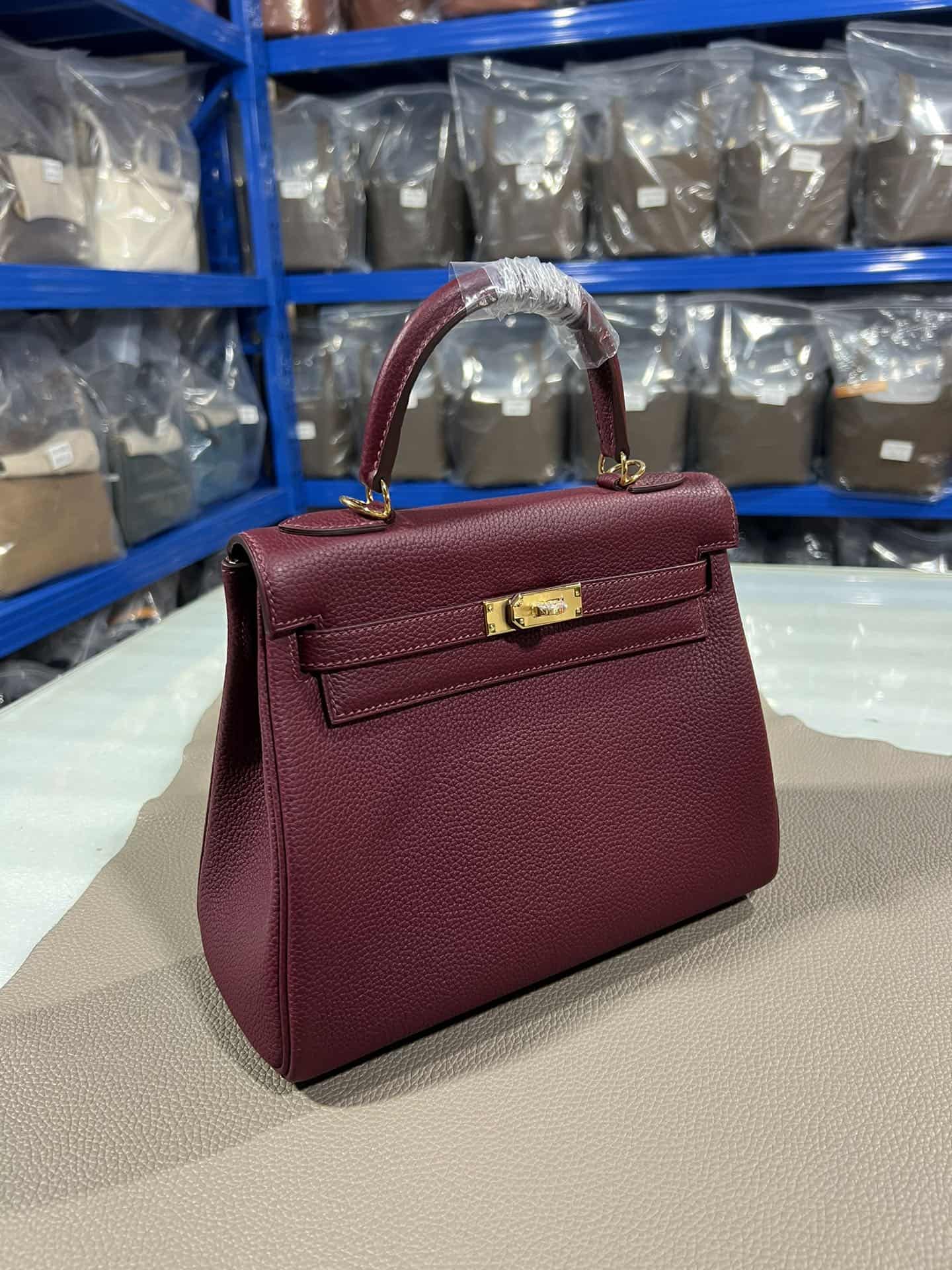 Hermes Kelly 25/28/32cm Retourne Bag Togo Leather In Bordeaux WAX High