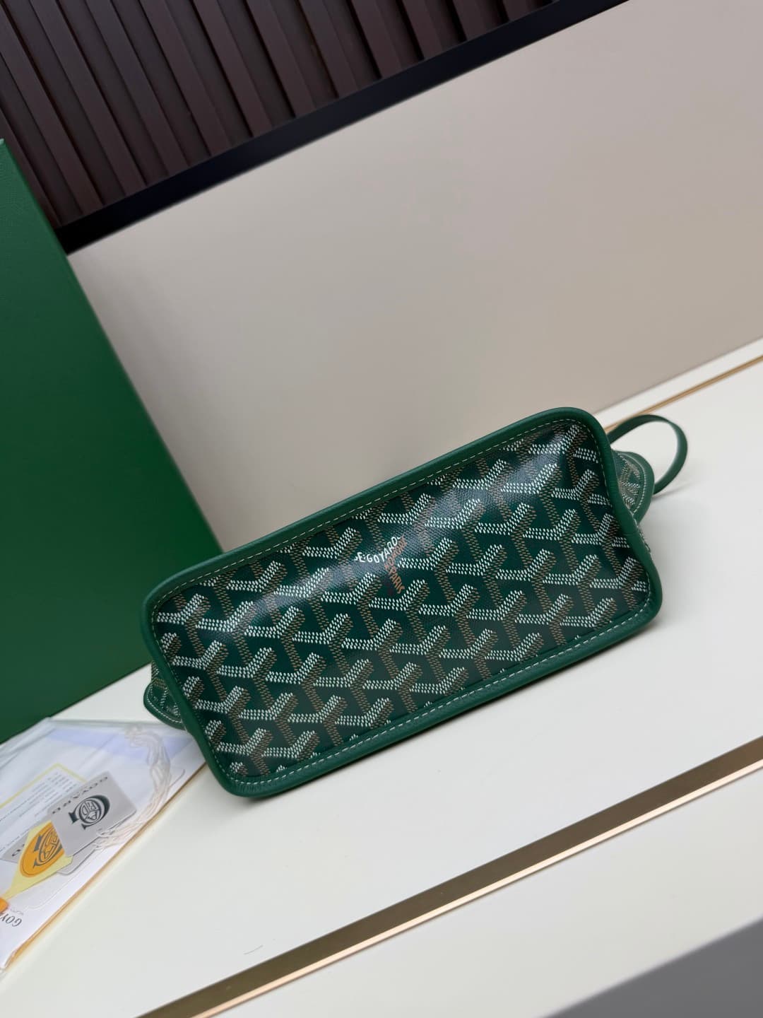 Goyard Mini Anjou Tote Goyardine Canvas with White Painted Mascot Green High