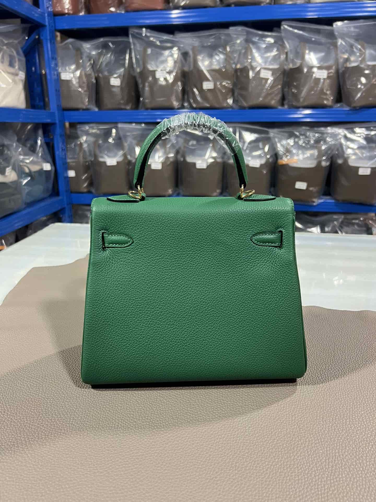 Hermes Kelly 25/28/32cm Retourne Bag Togo Leather In Malachite WAX High