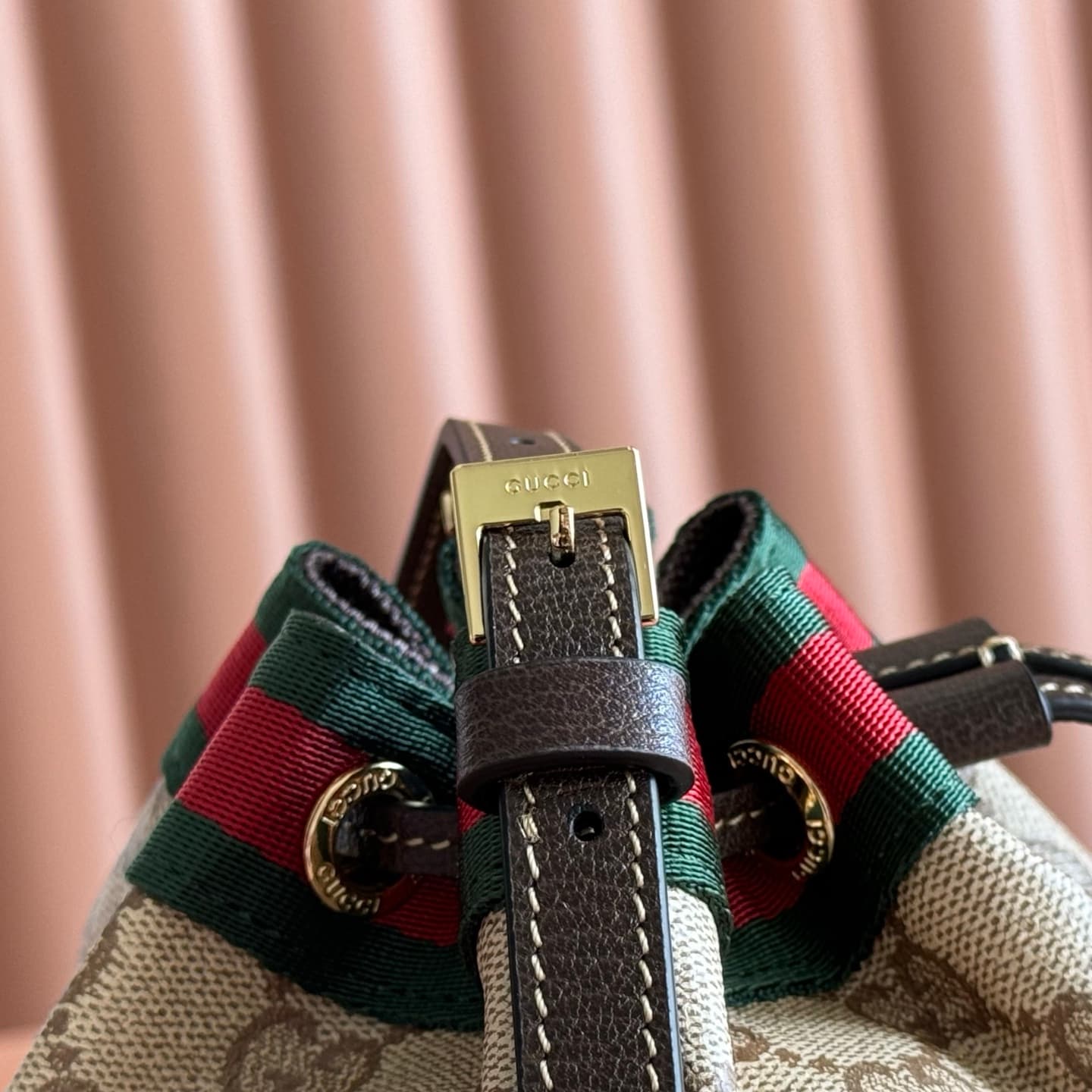 Gucci Venice small bucket bag Sand and dark brown GG coated canvas ‎A002GW High