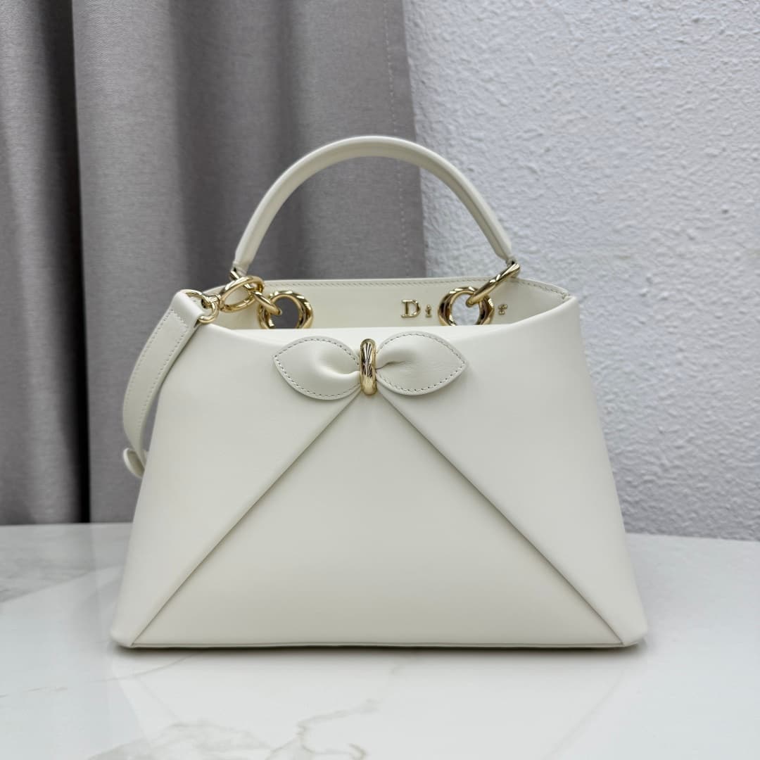 Small Dior Cigale Bag White Shiny Supple Calfskin High