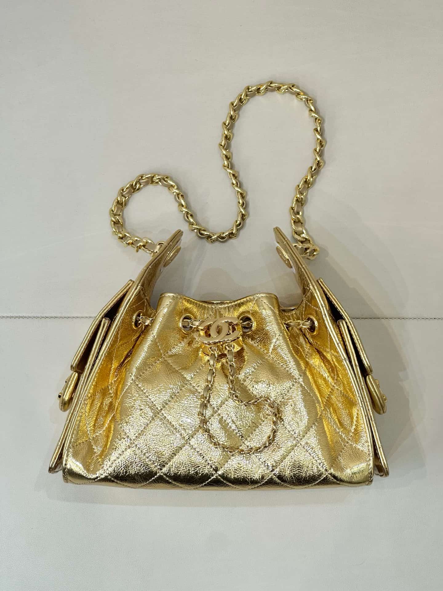 Chanel 25 Mini Hobo handbag AS5631 Metallic Calfskin & Gold-Tone Metal Gold TOP