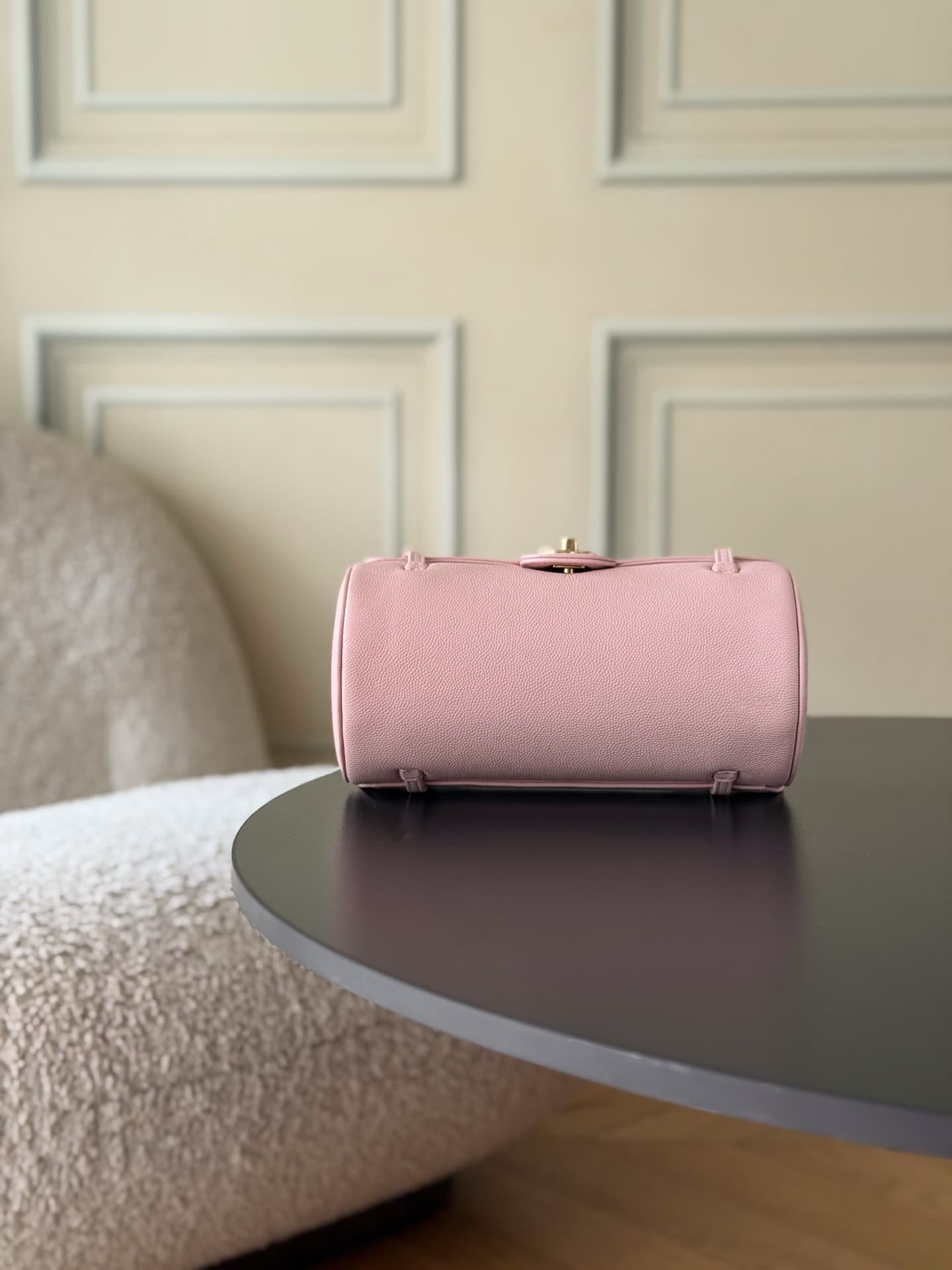 Chanel Small Bowling Bag Grained Shiny Calfskin & Gold-Tone Metal AS6143 Pink High