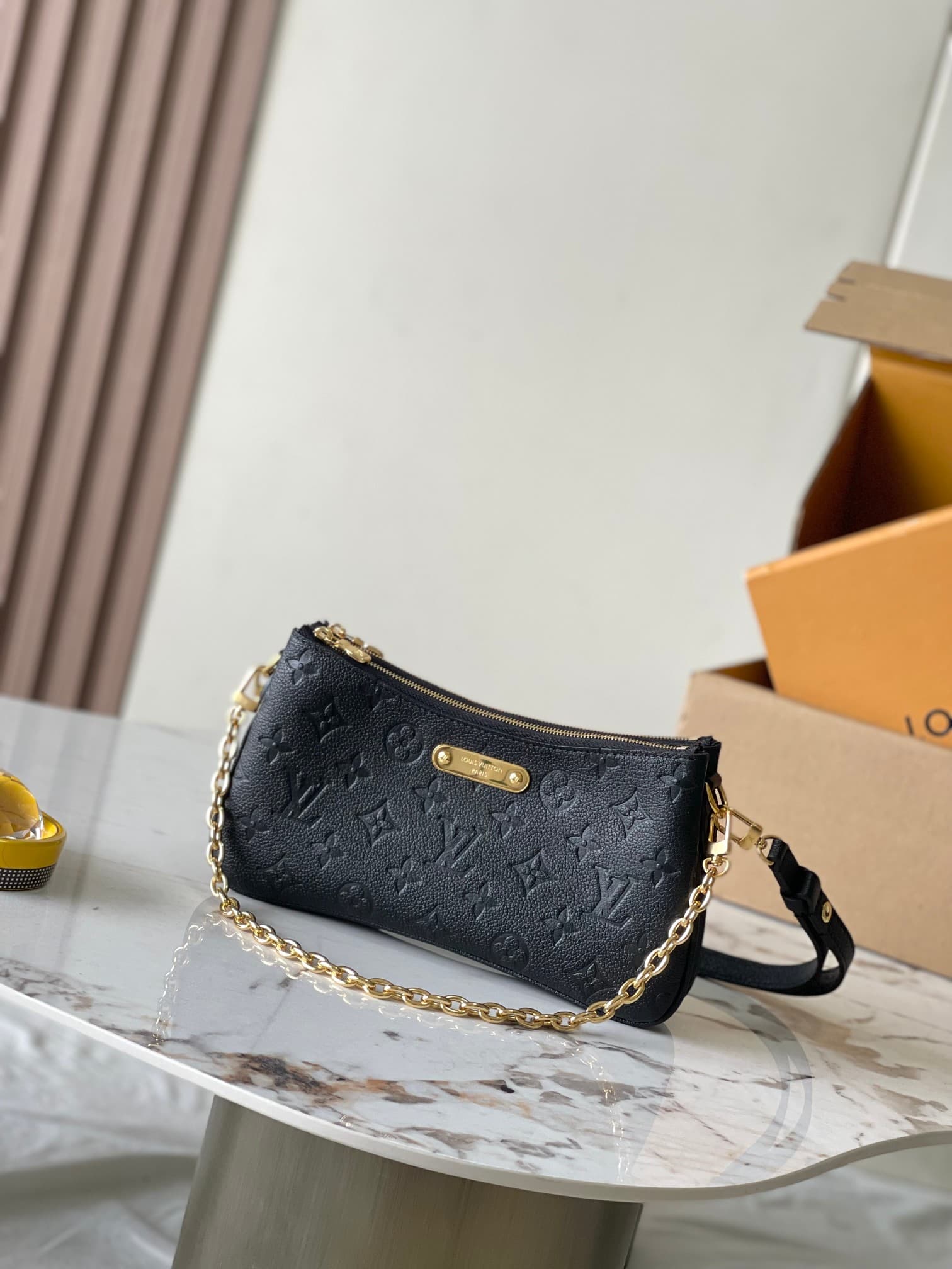 Louis Vuitton Pochette Liv Black Monogram Empreinte embossed supple grained cowhide leather M83301 TOP